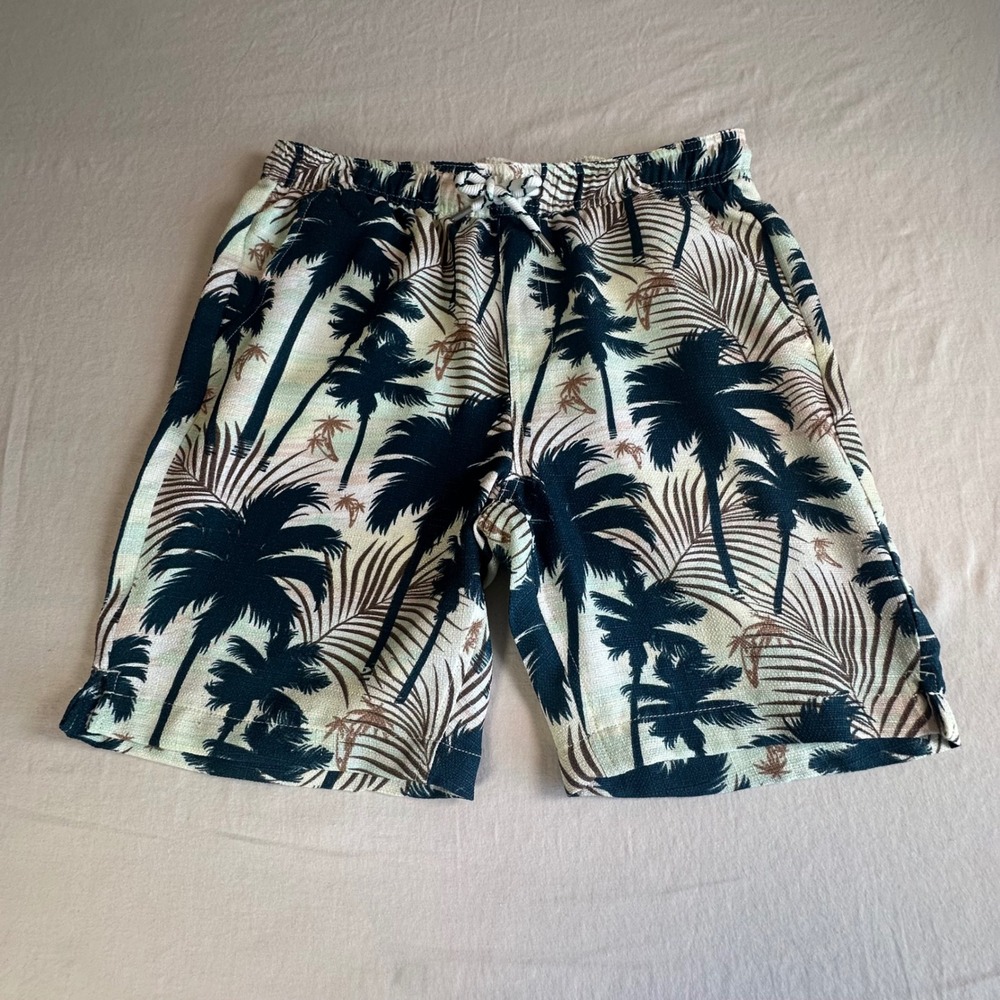 Cabana Fashions Mens Palm Print Linen Look Shorts Teal Brown L3X5620 Size M‎ NWT